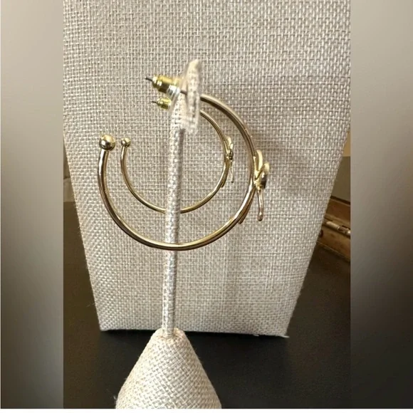 Gold Bow Hoop Earrings - Picture 2 of 2